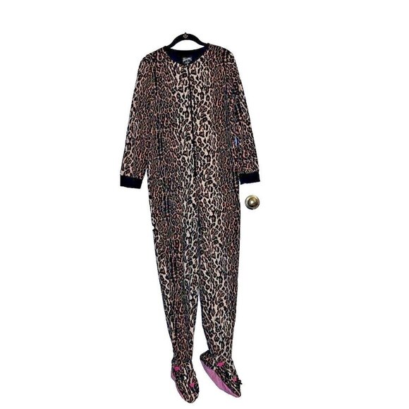 NICK & NORA Womens Leopard Print Footie Pajamas Cheetah One Piece Sz Small - Picture 5 of 12